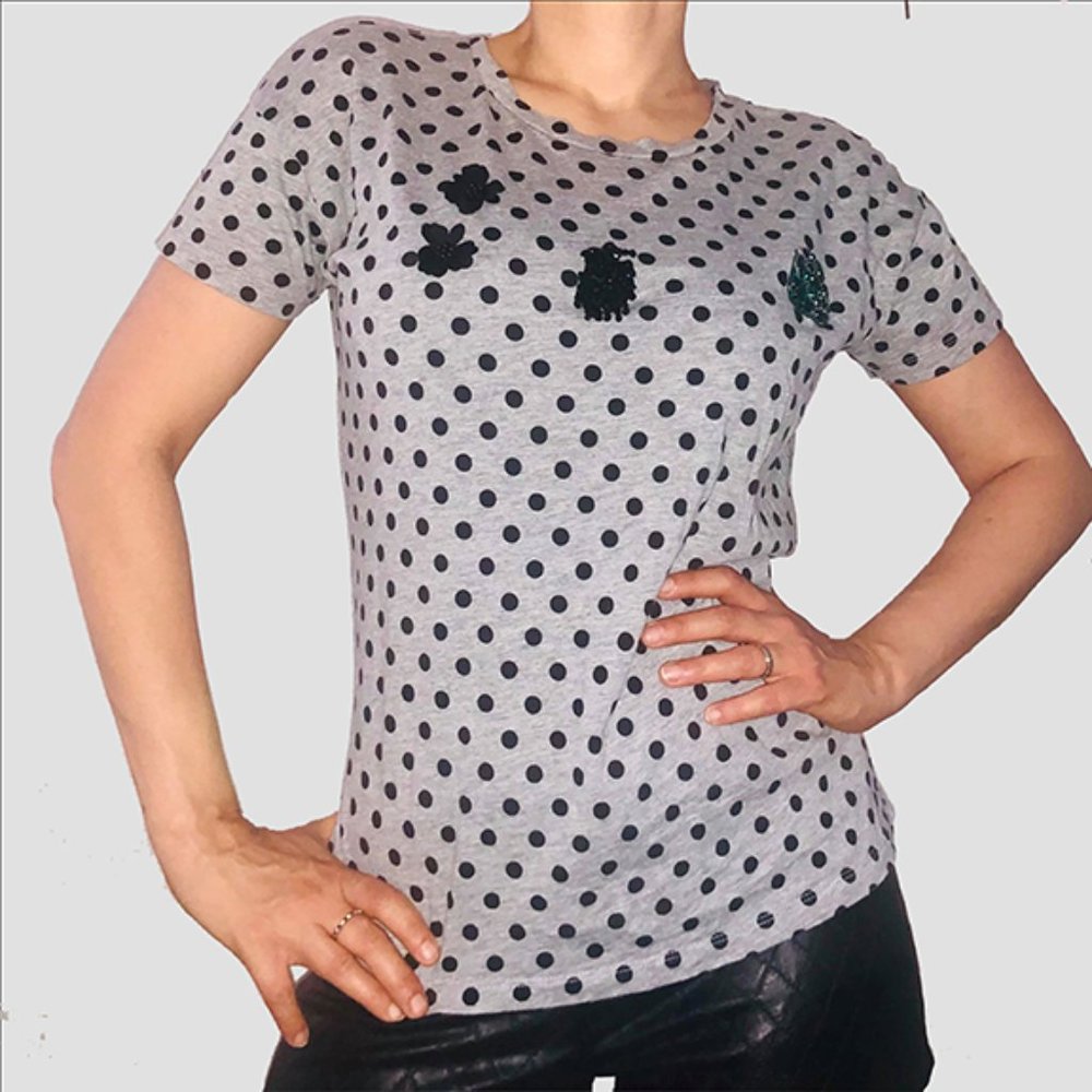 🍒 2/20$ Zara Gray & Black Polka Dot Tee